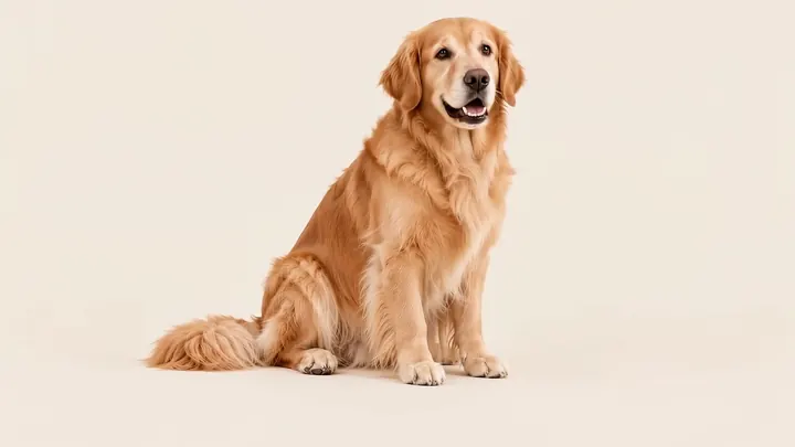 Aynı köpek, oturmuş ve kameraya bakıyor